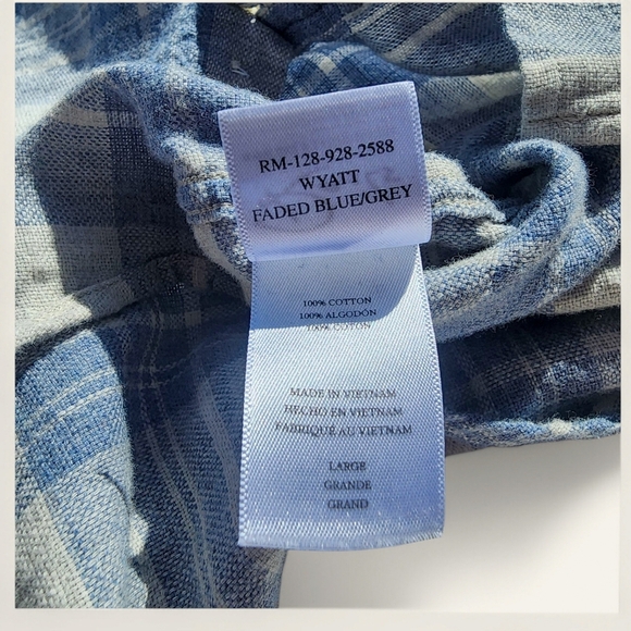 Rails Wyatt faded blue grey plaid button down soft cotton shirt L - Picture 10 of 14